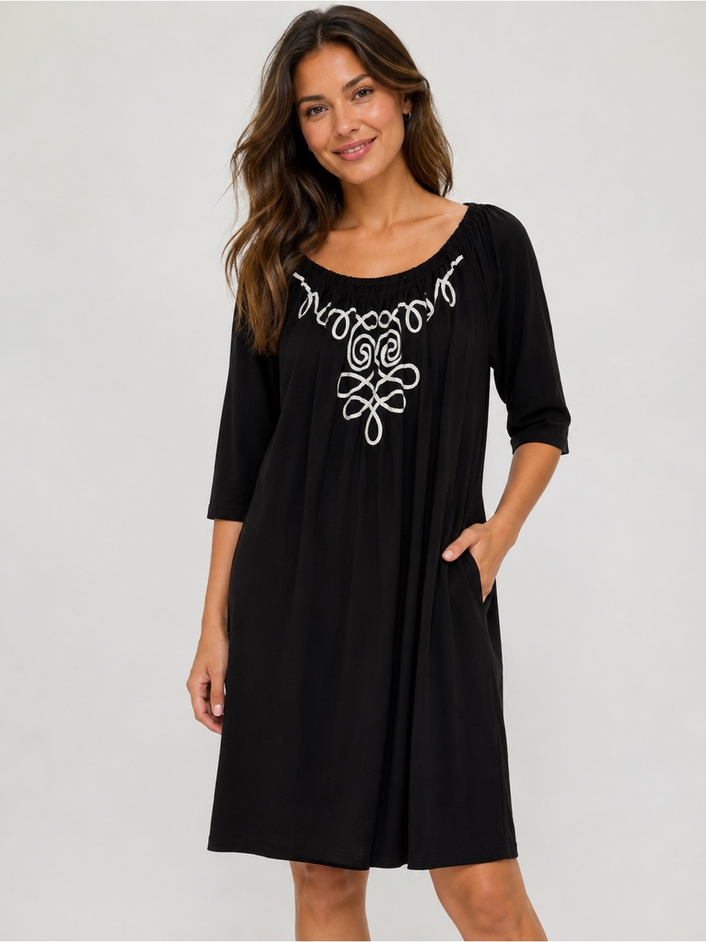 Tiana B. Black & White Embroidered Dress